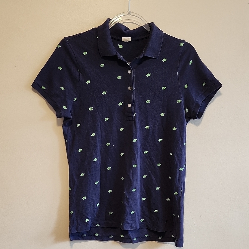 J. Crew Navy Polo Shirt with Embroidered Green Turtle Design - Picture 4 of 5
